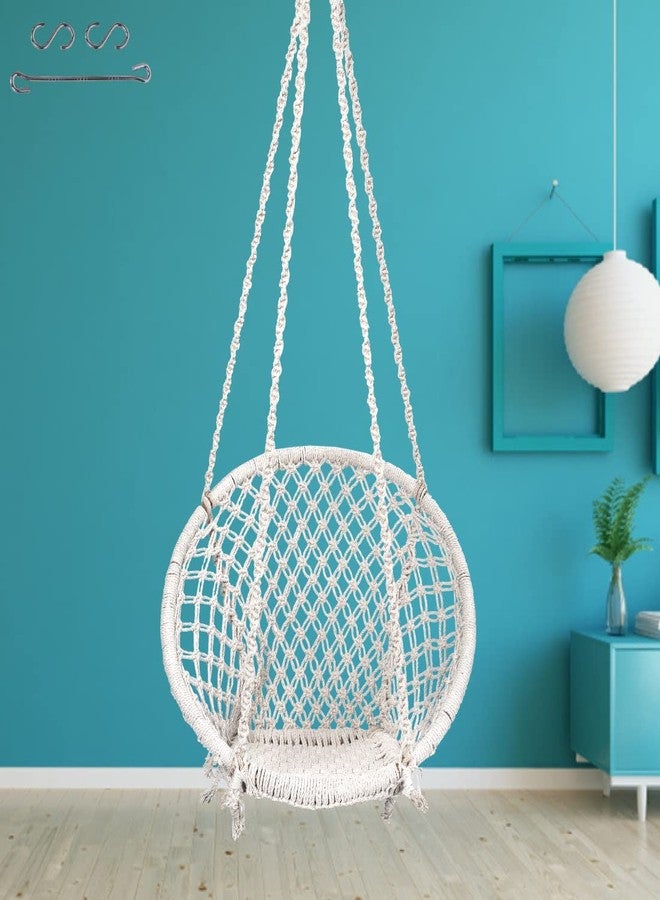 Patiofy Cotton Round Baby Swing/Jhula For Home - Indoor & Outdoor Hanging Chair For Children 5-15 Years (White, 66 Centimeters) - Image 4